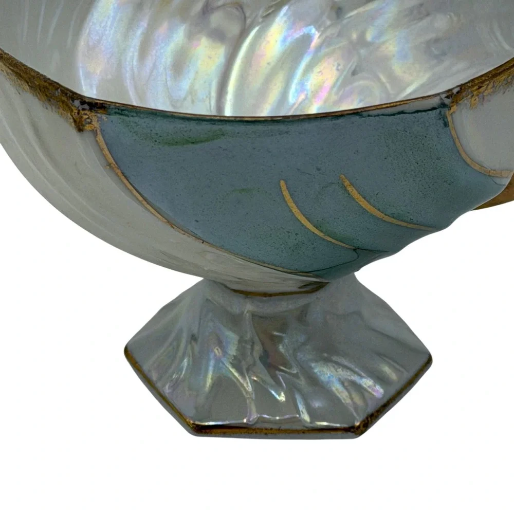 Vtg‎ Lustreware Iridescent Footed Teacup and Reticulated Saucer Set Gold Trim